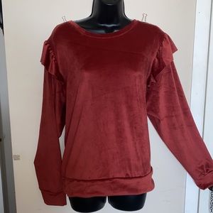 LC Velour Sweatshirt with Ruffles Color: Cinnamon Rust Size: XL
